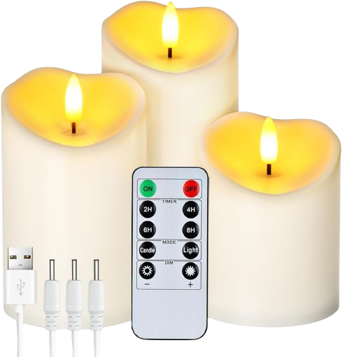 Homemory LED Flameless Rechargeable Pillar Candles Battery Operated with Remote Timers Outdoor Waterproof Set of 3 Long Lasting