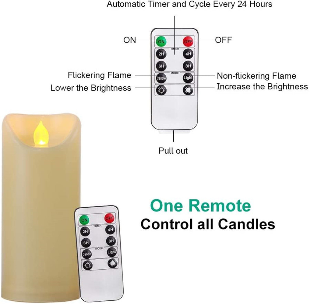 Homemory Battery Operated Flickering Flameless Pillar Outdoor Waterproof LED Candles with Remote Timer for Wedding, Party