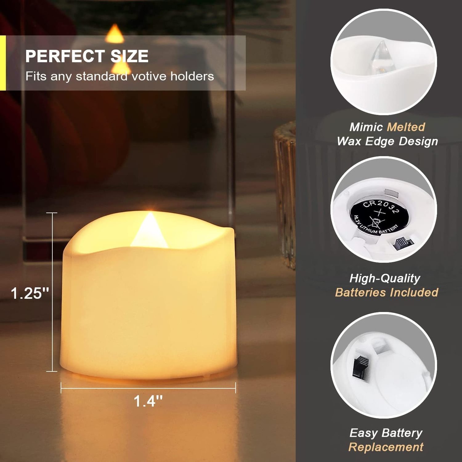 Homemory Realistic Flickering Battery Operated Flameless Candle, Electric LED Candle for Home, Wedding & Festival Decoration