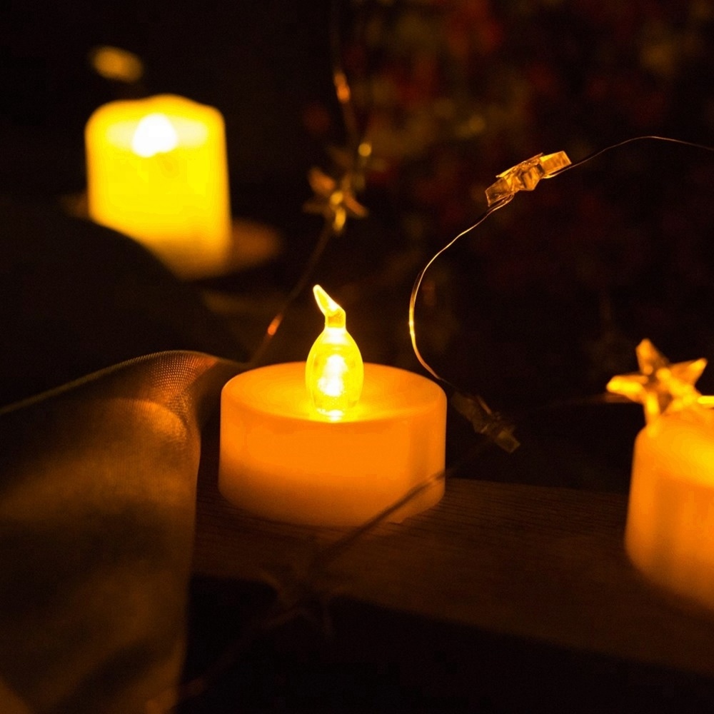 Homemory Flameless Battery Operated Tea Lights, Small Yellow Flickering LED Candles for Wedding, Holiday, Home Decoration