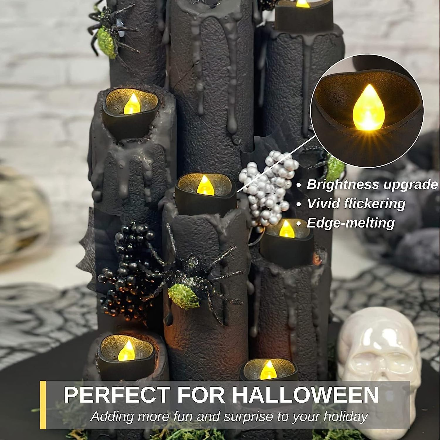 Homemory Rustic Battery Operated Flameless Black Tealight Candle, Unscented Electric Flickering LED Tea Candles for Decoration