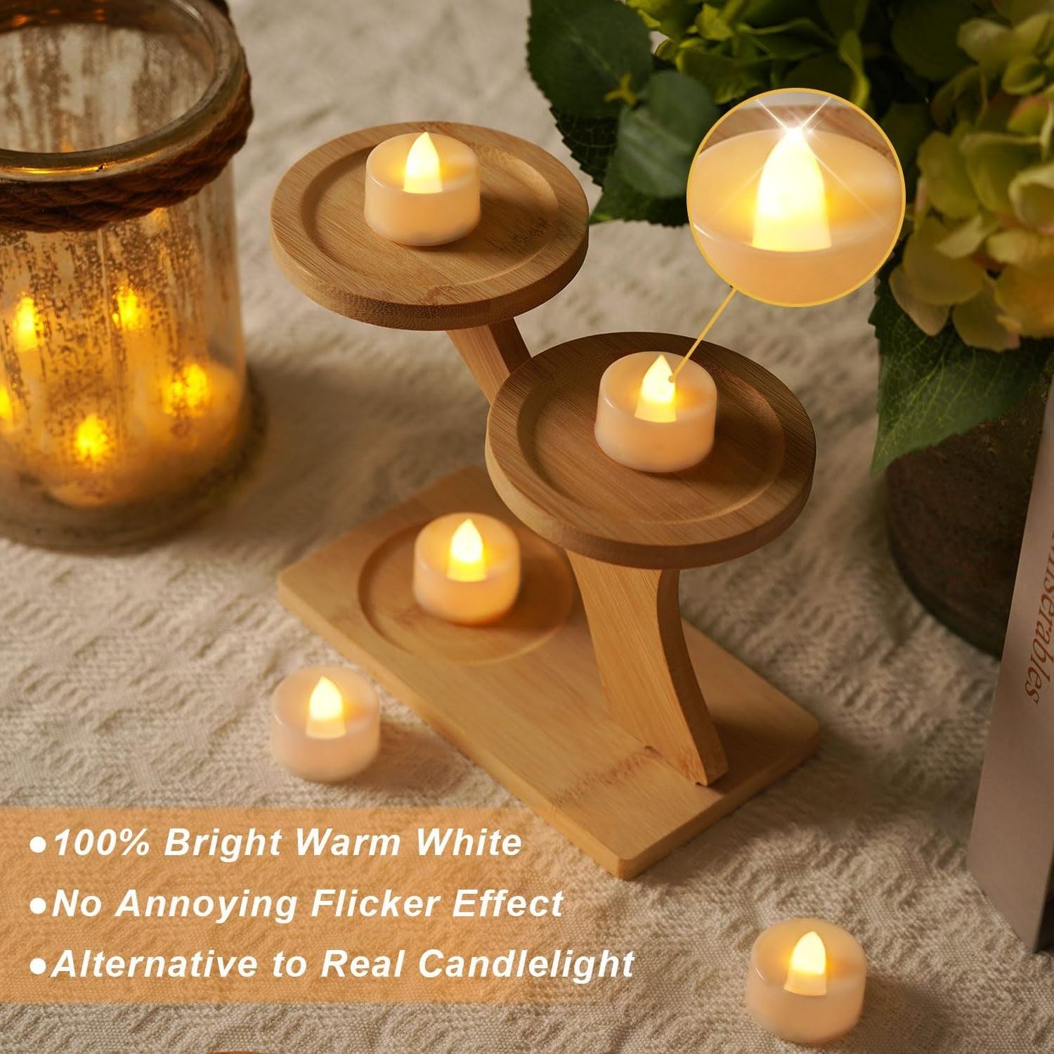 Homemory Flameless Battery Operated Tea Light Candles Bulk, Flickering Electric Candles LED for Home, Wedding & Festival Decor