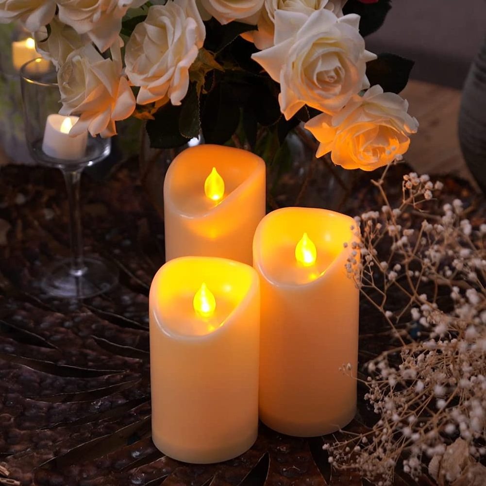 Homemory Battery Operated Flickering Flameless Pillar Outdoor Waterproof LED Candles with Remote Timer for Wedding, Party