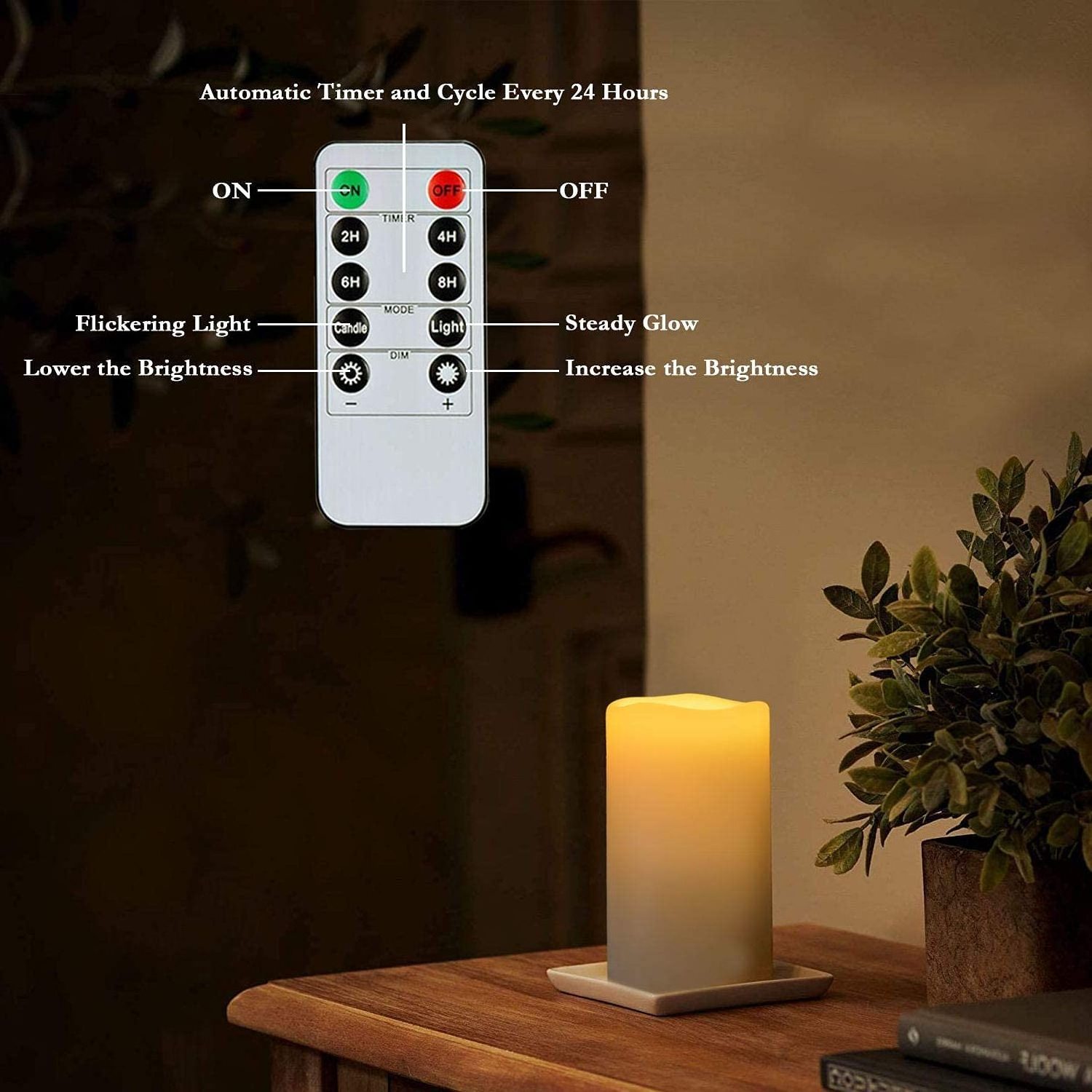 Homemory Battery Operated Flickering Waterproof Flameless LED Candle Outdoor Remote for Indoor Outdoor Lanterns Set of 2