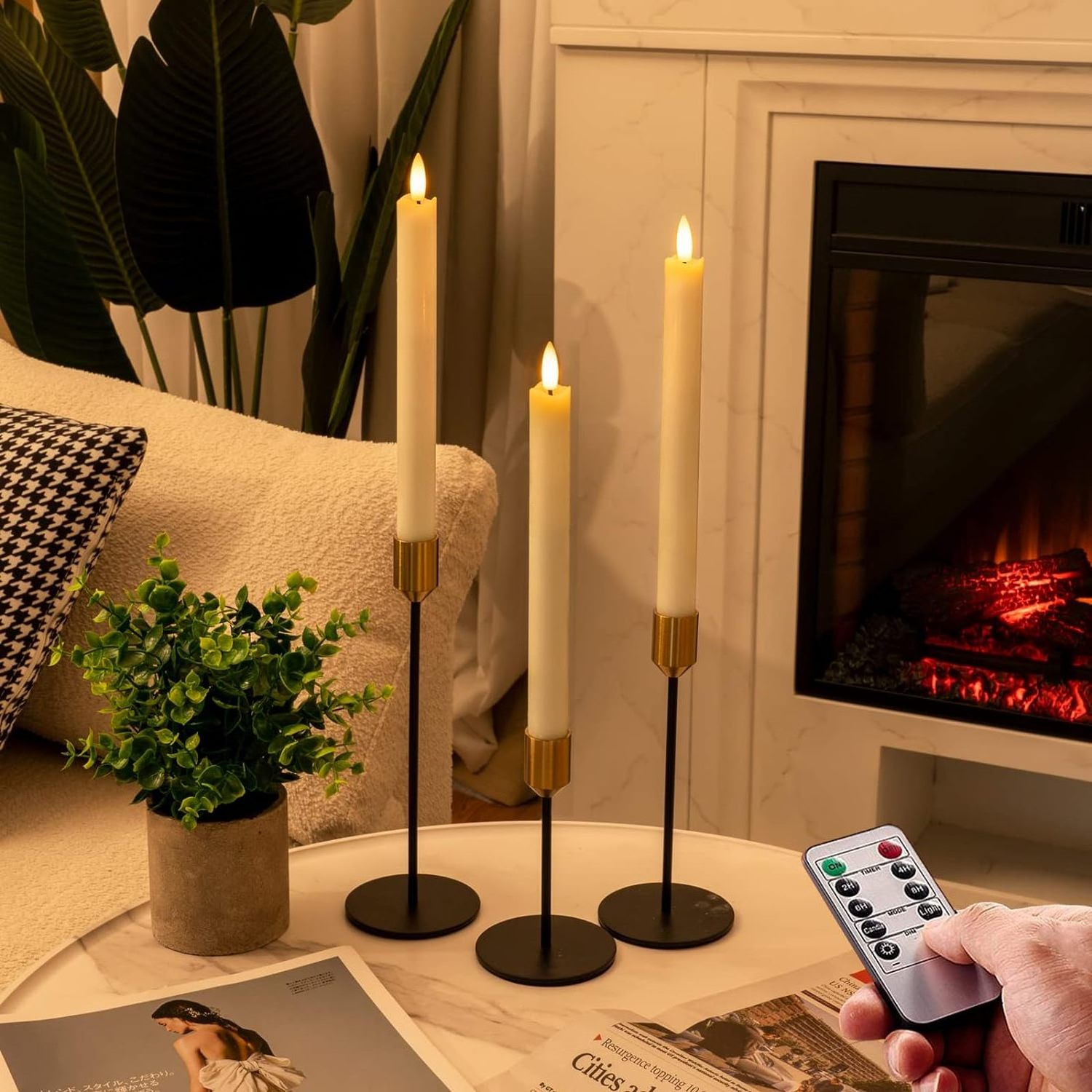 Homemory 6 Pcs Flameless Taper Candles with Remote Timer and Dimmer, LED Candle Sticks with Flickering Light, Ivory