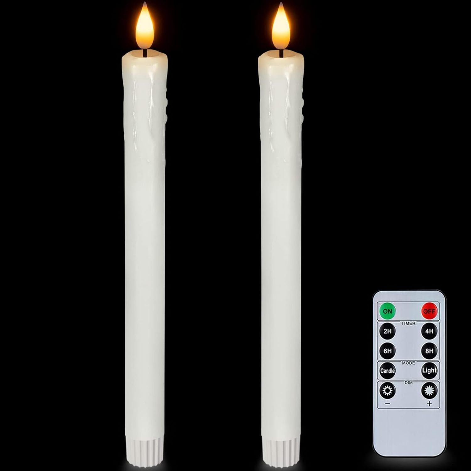 Homemory Real Wax Flameless Taper Candles with Remote Timer, 9.6 Inches White Flameless Candlesticks, Battery Operated