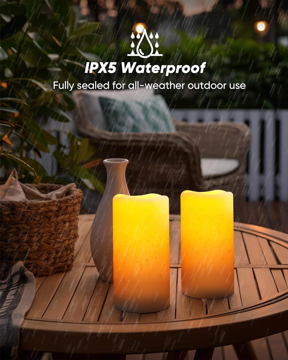 Homemory Solar Candles Outdoor Waterproof, Rechargeable Candles, Solar Powered Flameless Candles for Outdoor, Lanterns, Set of 2