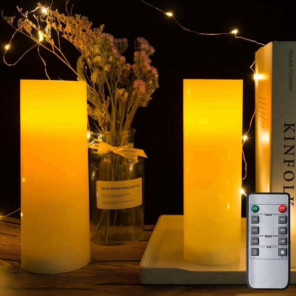 Homemory 9 Inch Electric Pillar Candles Christmas Candles, Battery Operated LED Flickering Wax Candle for Home Decoration