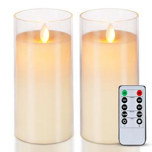 Homemory White Flickering Flameless Candles Battery Operated Glass LED Pillar Candles with  Remote Control and Timer