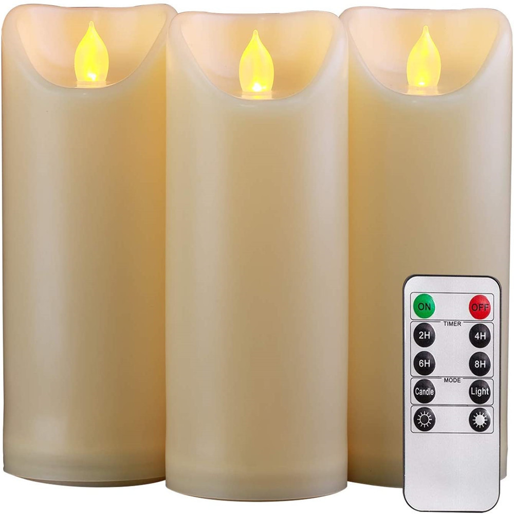 Homemory Outdoor Waterproof Flameless LED Candle Light with Remote & Timer, Electric Flickering LED Pillars for Wedding & Party