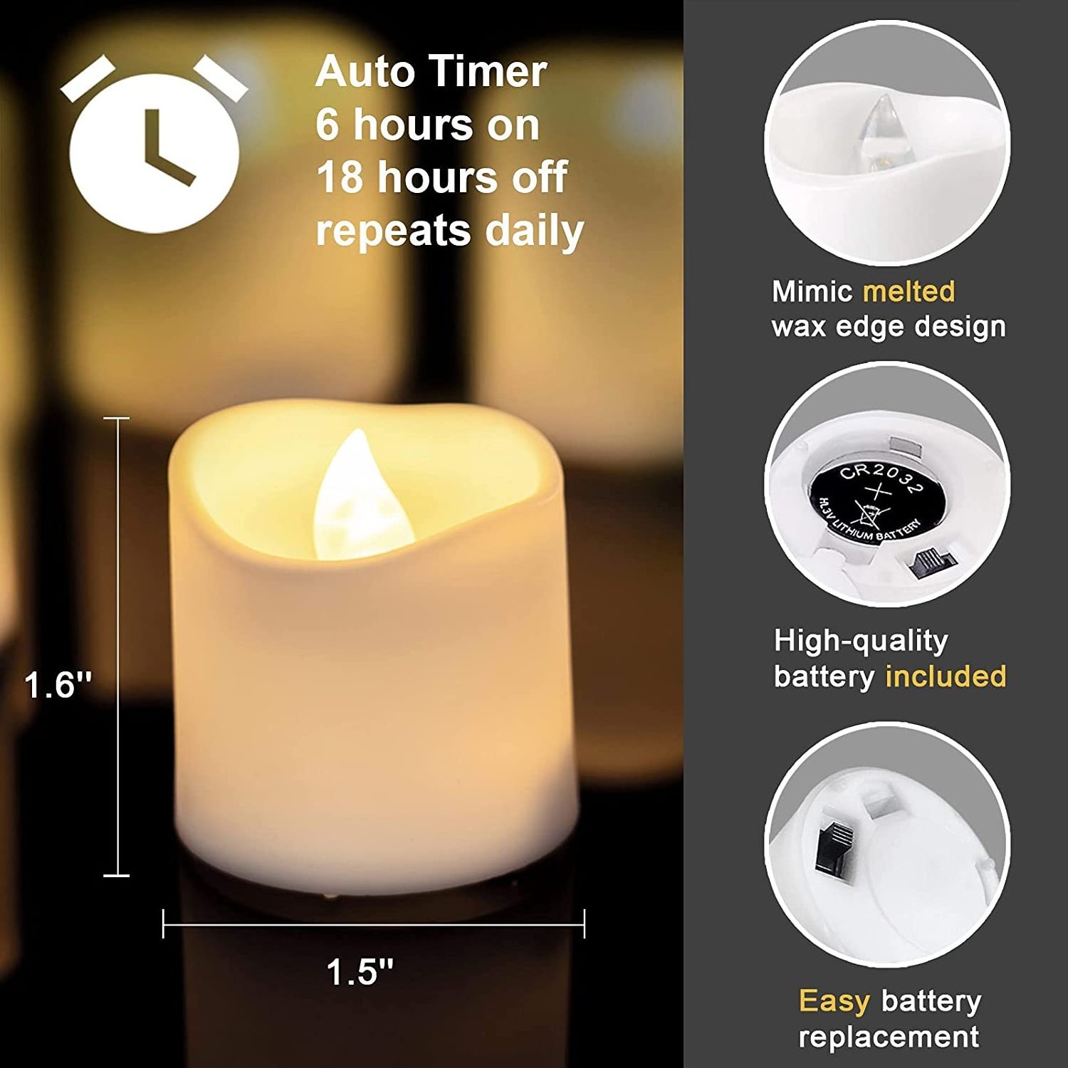 Homemory LED Flameless Votive Candle with Timer, battery operated LED Votive Candles, 6 Hours On and 18 Hours Off for home decor