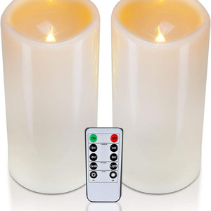 Homemory 4" x 8" Waterproof Outdoor Flameless Candles, Battery Operated Flickering LED Pillar Candles with Remote and Timers