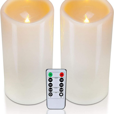 Homemory 4" x 8" Waterproof Outdoor Flameless Candles, Battery Operated Flickering LED Pillar Candles with Remote and Timers