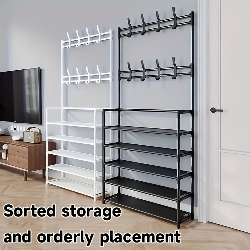 NISEVEN Wholesale Multi Layer Coat Rack Freestanding Shoe Rack for Hat & Bag 2 In 1 Space Saving Storage Rack With Hooks