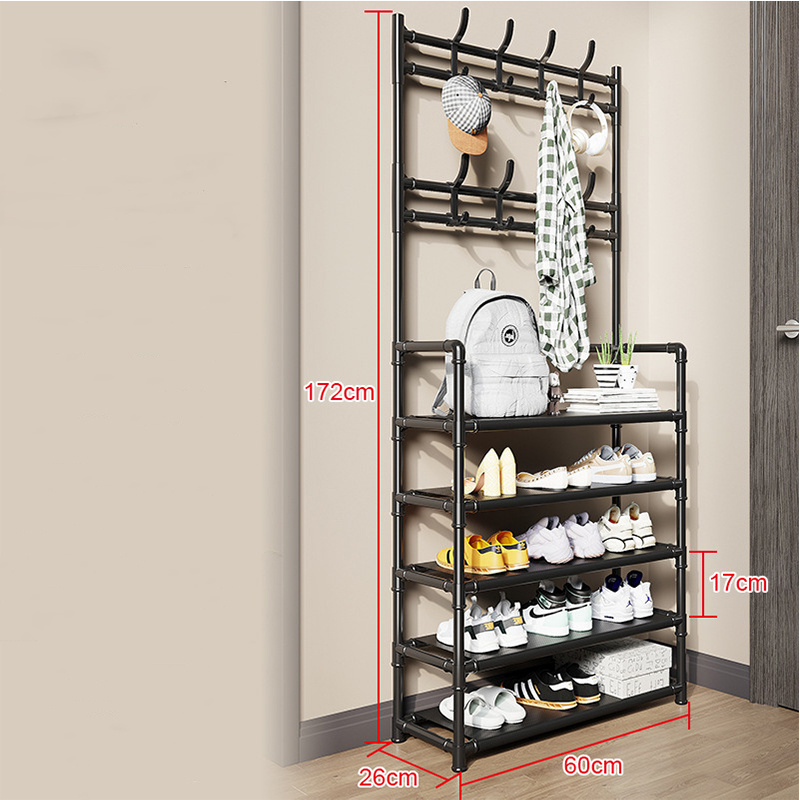 NISEVEN Wholesale Multi Layer Coat Rack Freestanding Shoe Rack for Hat & Bag 2 In 1 Space Saving Storage Rack With Hooks