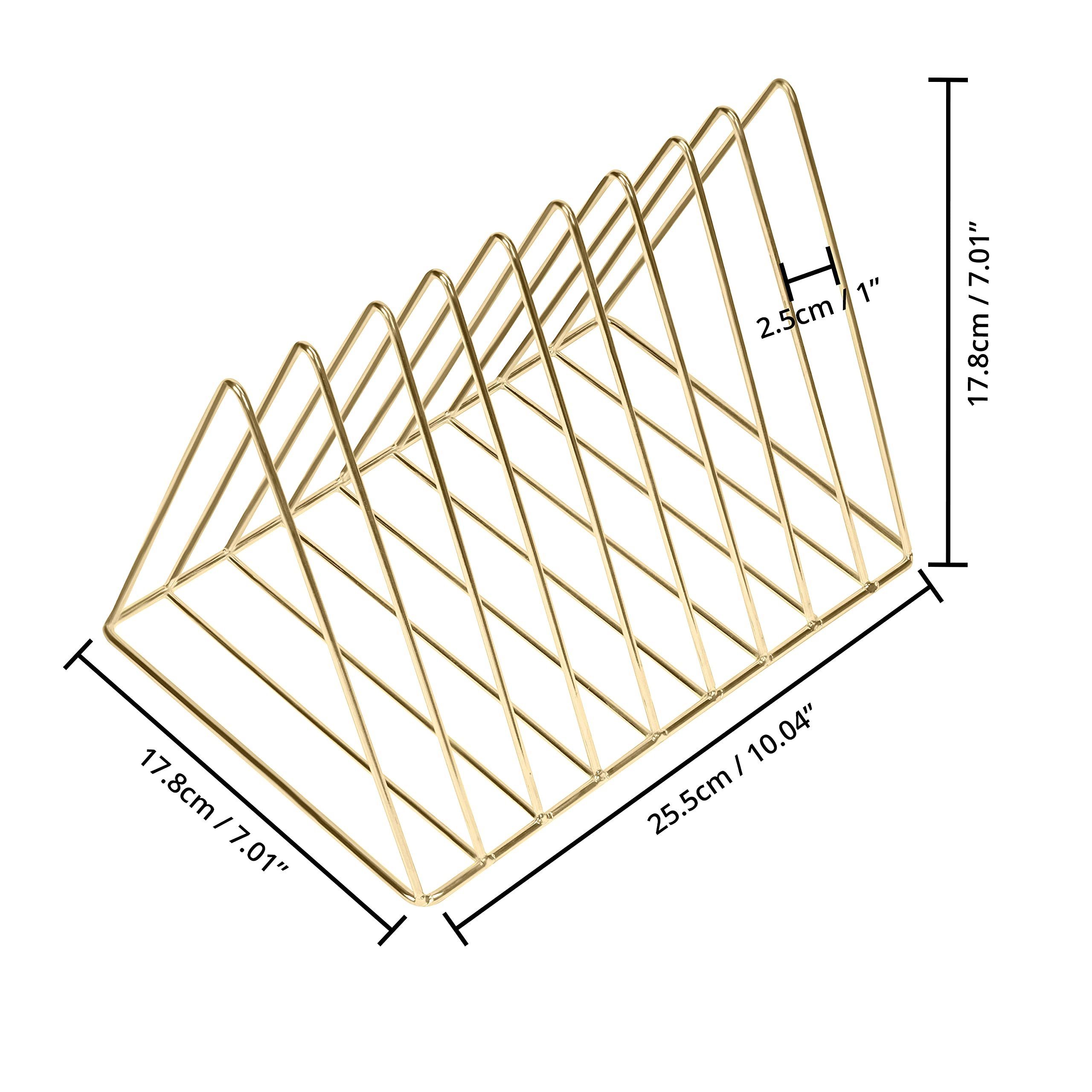 NISEVEN Creative Design 9 Slot Triangle Desktop Organiser Book Stand Holder for Newspapers Magazine Metal Gold Book Holder