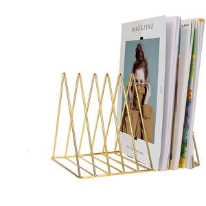 NISEVEN Creative Design 9 Slot Triangle Desktop Organiser Book Stand Holder for Newspapers Magazine Metal Gold Book Holder