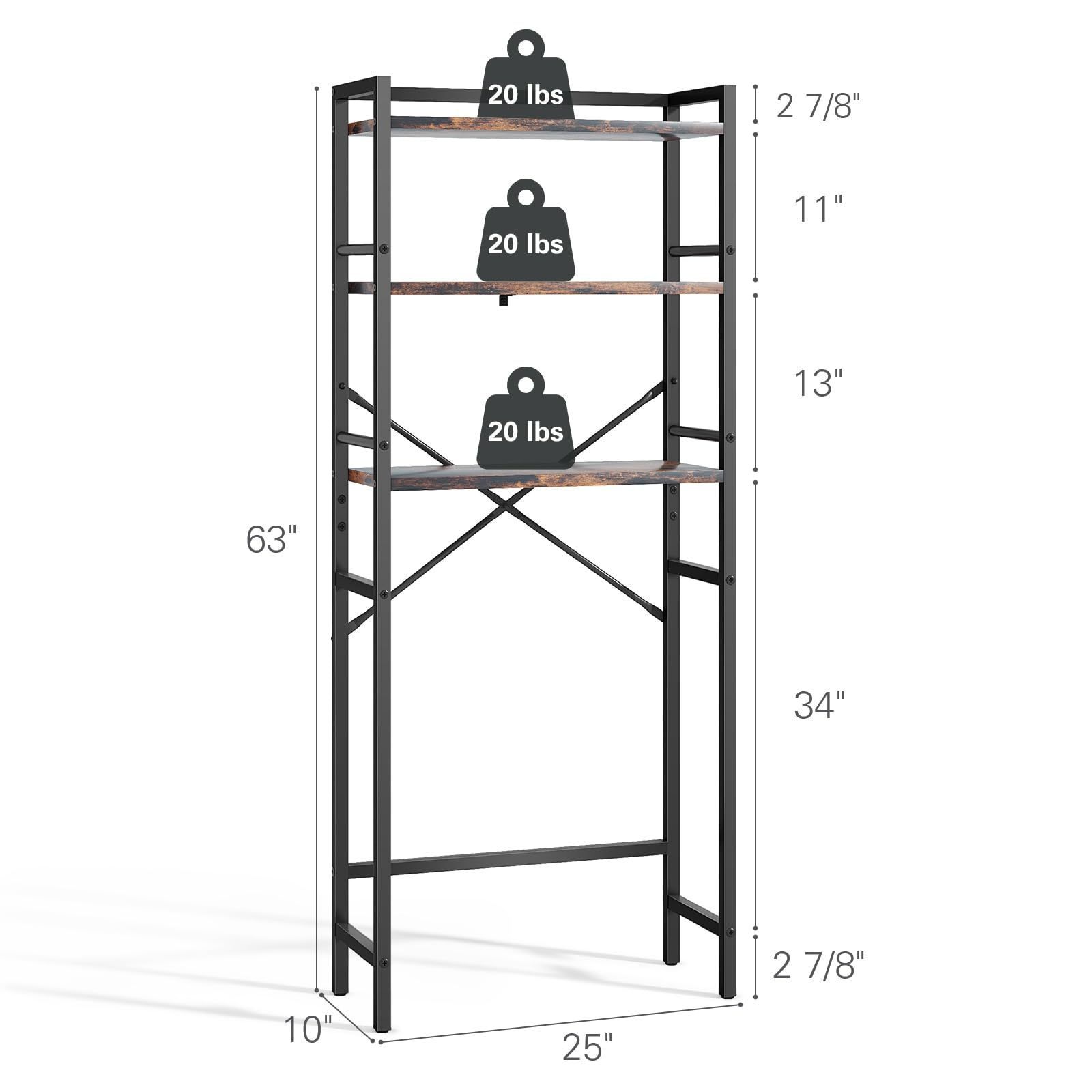 NISEVEN Hot Sale 3 Tier Over The Toilet Organizer Rack Rustic Brown Bathroom Organizer Space Saver Over The Toilet Storage Shelf