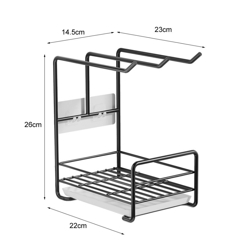 NISEVEN Hot Sale Multifunction Sink Organizer Kitchen Hanging Sink Soap Sponge Holder With Drain Pan Carbon Steel Sink Caddy