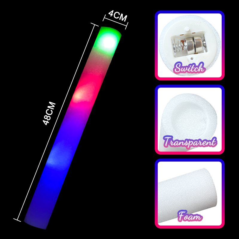 2024 wholesale luminous stick cheering sponge glow stick colorful led glow foam stick