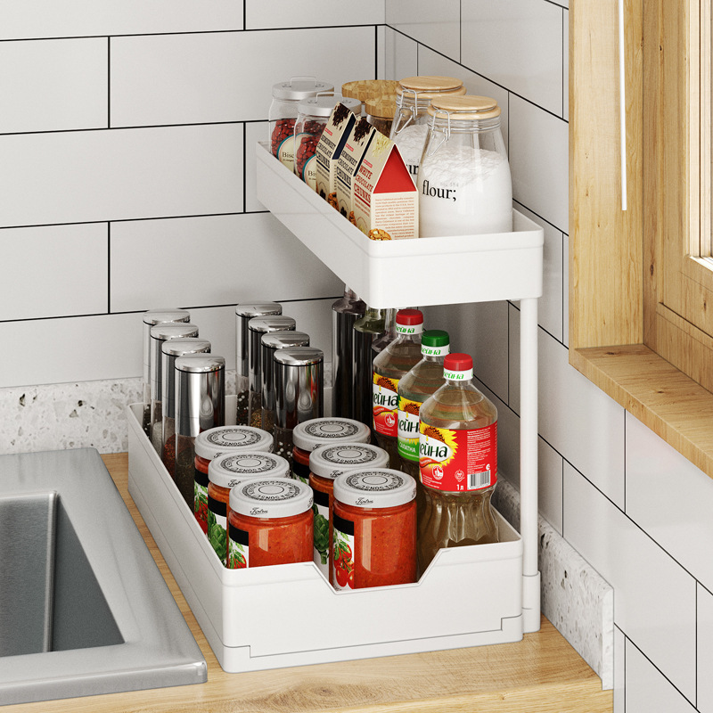 Lengthened OEM 2 tier Removable storage drawers Finishing Shelf Spice Racks Under Sink Organizers For Kitchen