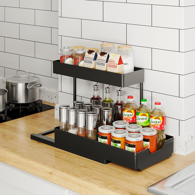 Lengthened OEM 2 tier Removable storage drawers Finishing Shelf Spice Racks Under Sink Organizers For Kitchen