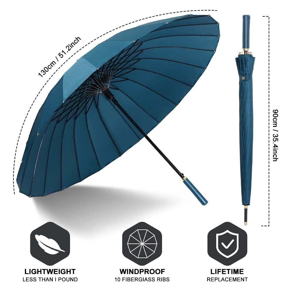 New Chinese Style Semi-Automatic Color Windproof  Straight Rod High Quality Glass Fiber Custom Cane Golf Umbrella With Logo