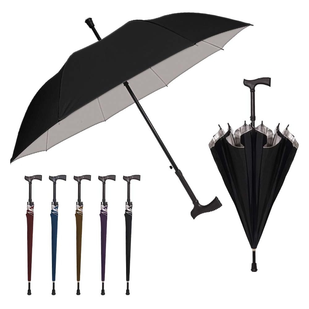 Outdoor Mountain Climbing Strong Wind Protection Luxury Large Self Defense   Cane Straight Golf Umbrella With Logo