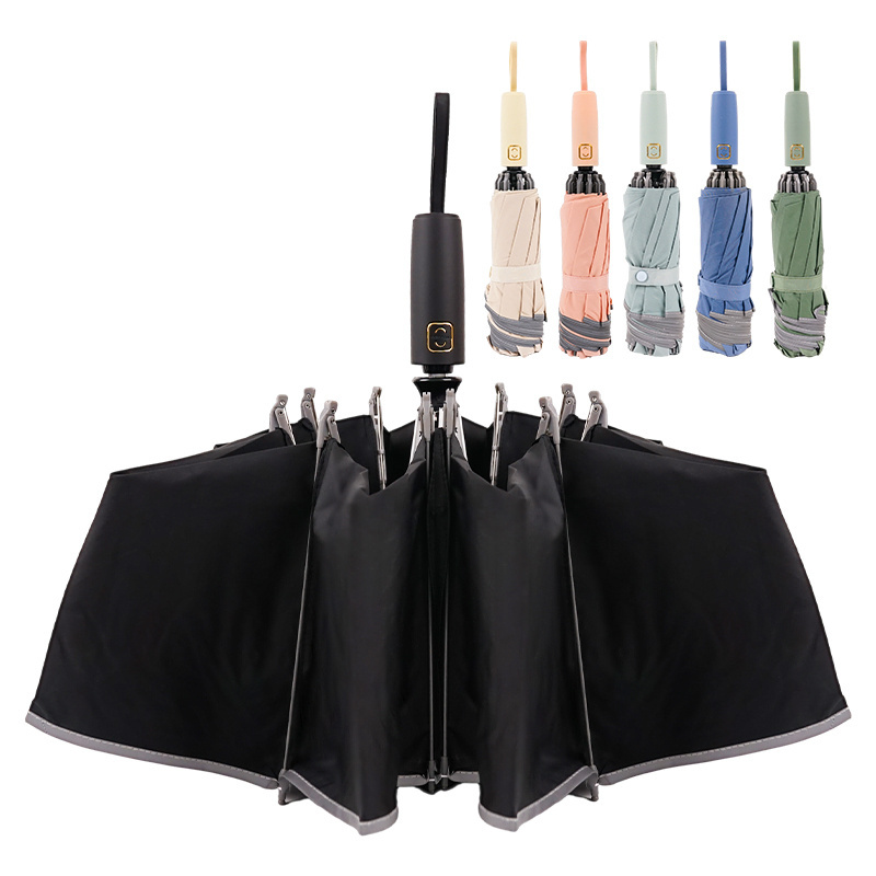 Rain Or Shine Business Men And Women 10K Reverse New Style Anti-Uv Solid Color Reflective Strips Folding Umbrella