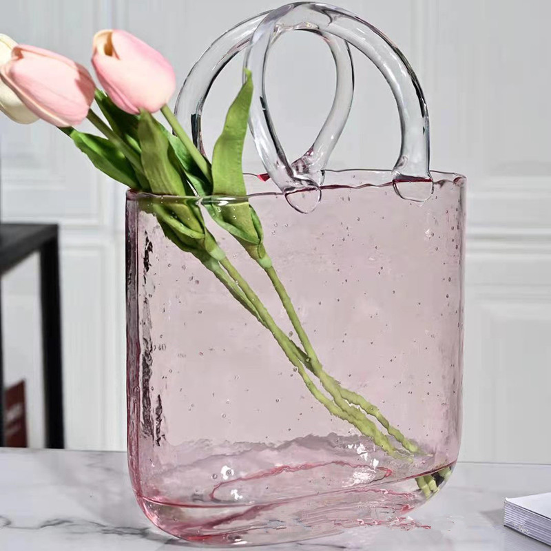 Wholesale Houseware Flower Clear Cheap Cylinder Customized Glass Vase purse vase For Decoration