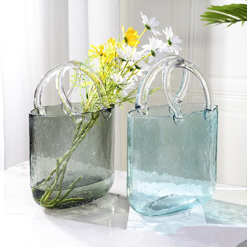 Wholesale Houseware Flower Clear Cheap Cylinder Customized Glass Vase purse vase For Decoration