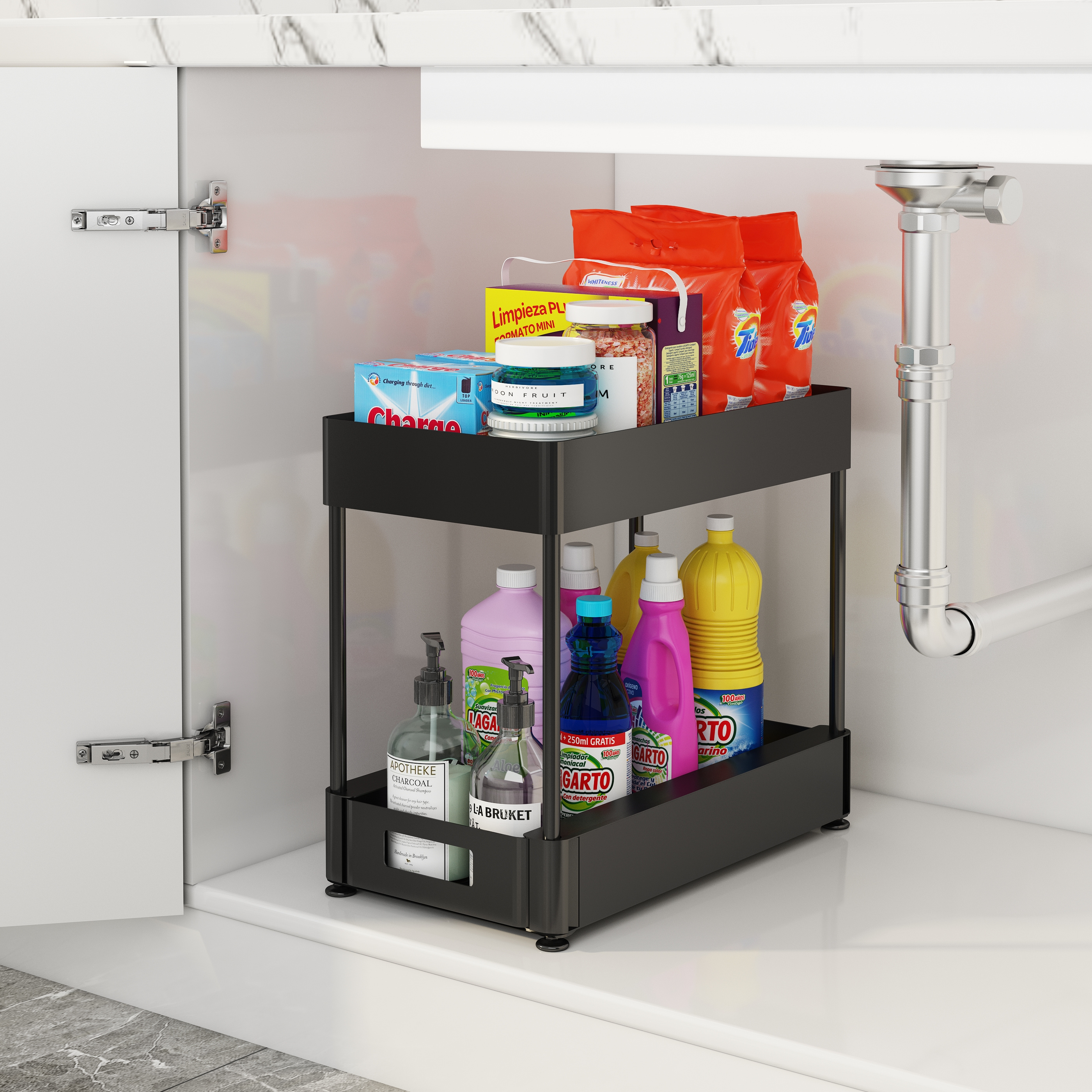 Best selling stackable 2-tier under sink cabinet organizer kitchen organizer dry sink organizer