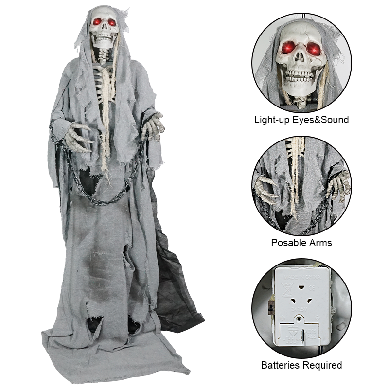 2024  Halloween Decorations Wholesale Factory Price Animatronics Accessories Hanging Ghost Party Skeleton With Glowing Eyes