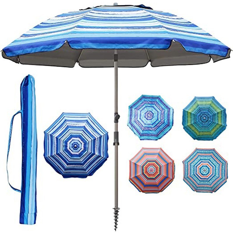 Hot Sale Outdoor Portable With Tilt Pole Carry Bag Air Vent Casual Beach Anti-Uv  7.2' Beach Umbrella With Sand Anchor