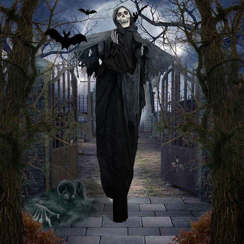 2023 Halloween Decoration Haunted House Party Animated Black Grim Skeleton Reaper Halloween Props