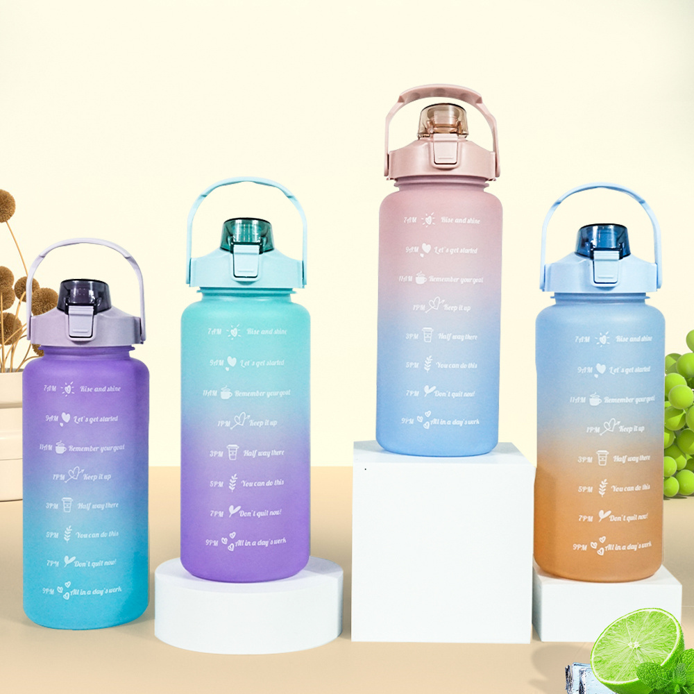 wholesale 3pcs set 2000ml 900ml 500ml gradient Plastic water bottle portable frosted 2L plastic water bottles