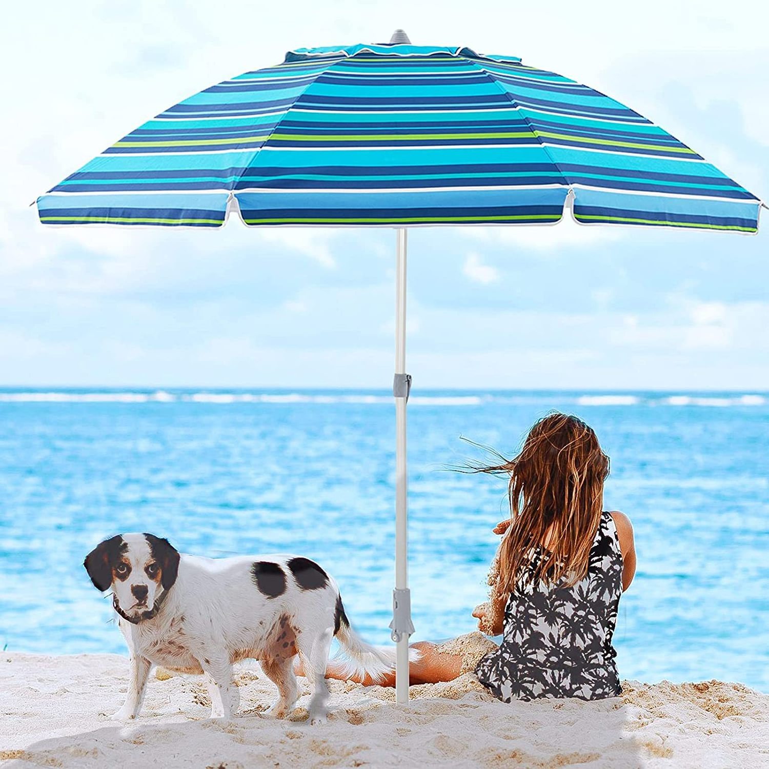 Hot Sale Outdoor Portable With Tilt Pole Carry Bag Air Vent Casual Beach Anti-Uv  7.2' Beach Umbrella With Sand Anchor