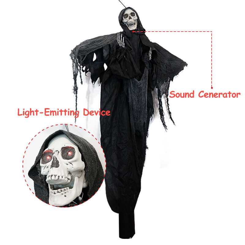 2023 Halloween Decoration Haunted House Party Animated Black Grim Skeleton Reaper Halloween Props