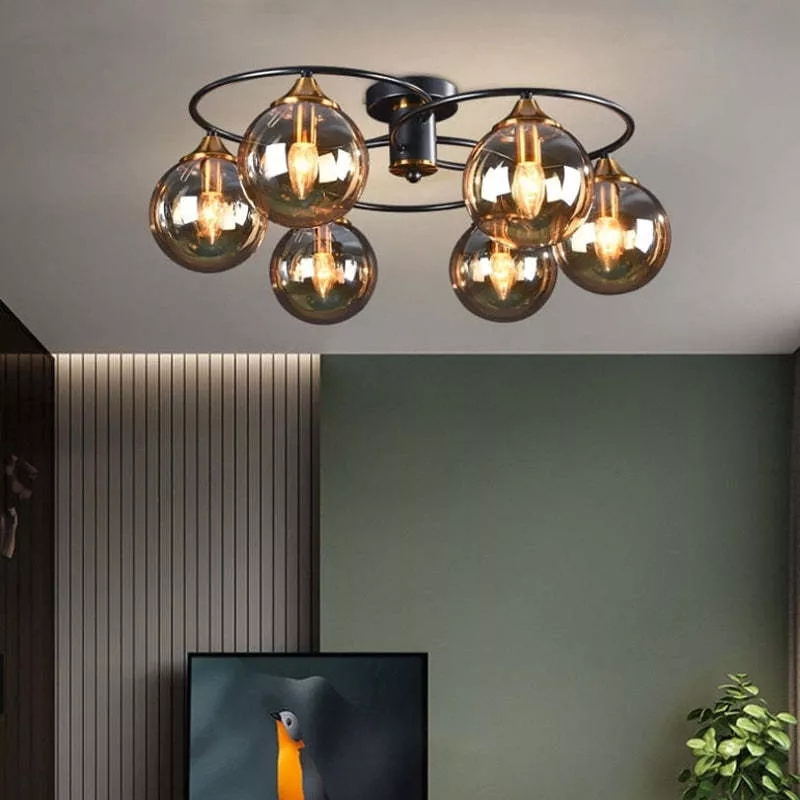 Glass Sputnik Chandelier Amber Chandelier Foyer Pendant Lighting Fixtures