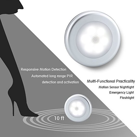 LED Night Light PIR Motion Sensor Round LED Cabinet light Energy Saving Wall Lamp Lighting By 3A Battery For Closet Bedroom