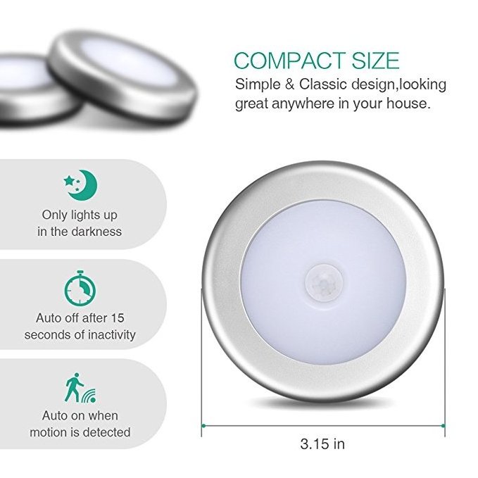 LED Night Light PIR Motion Sensor Round LED Cabinet light Energy Saving Wall Lamp Lighting By 3A Battery For Closet Bedroom