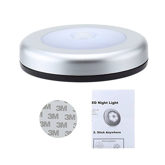 LED Night Light PIR Motion Sensor Round LED Cabinet light Energy Saving Wall Lamp Lighting By 3A Battery For Closet Bedroom