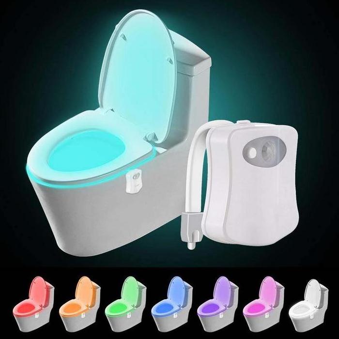 Battery powered 8 colors random switching motion sensor toilet bowl light, waterproof LED toilet night light