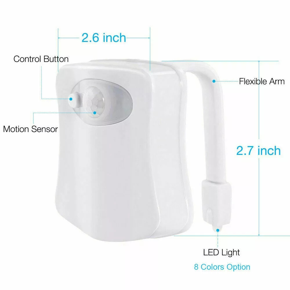 Battery powered 8 colors random switching motion sensor toilet bowl light, waterproof LED toilet night light