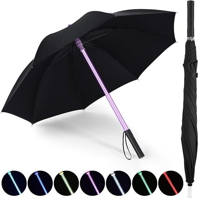 LED Laser Sword Light up Umbrella with 7 Color Changing on the Shaft Umbrella Windproof Golf Umbrellas with Flashlight