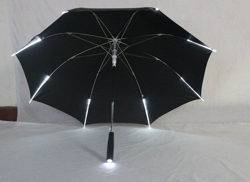 Windproof Golf Umbrellas with Flashlight Handle with 7 Color Changing Effects