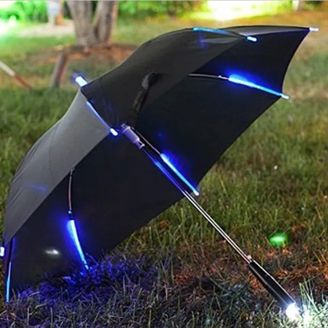 Windproof Golf Umbrellas with Flashlight Handle with 7 Color Changing Effects