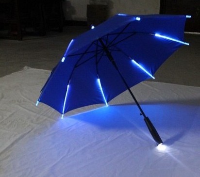 Windproof Golf Umbrellas with Flashlight Handle with 7 Color Changing Effects