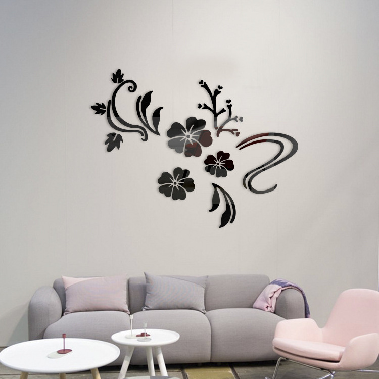 Removable Acrylic 3D Waterproof Mirror Wall Stickers Decal Flowers Fashionable Home Living Room Decoration