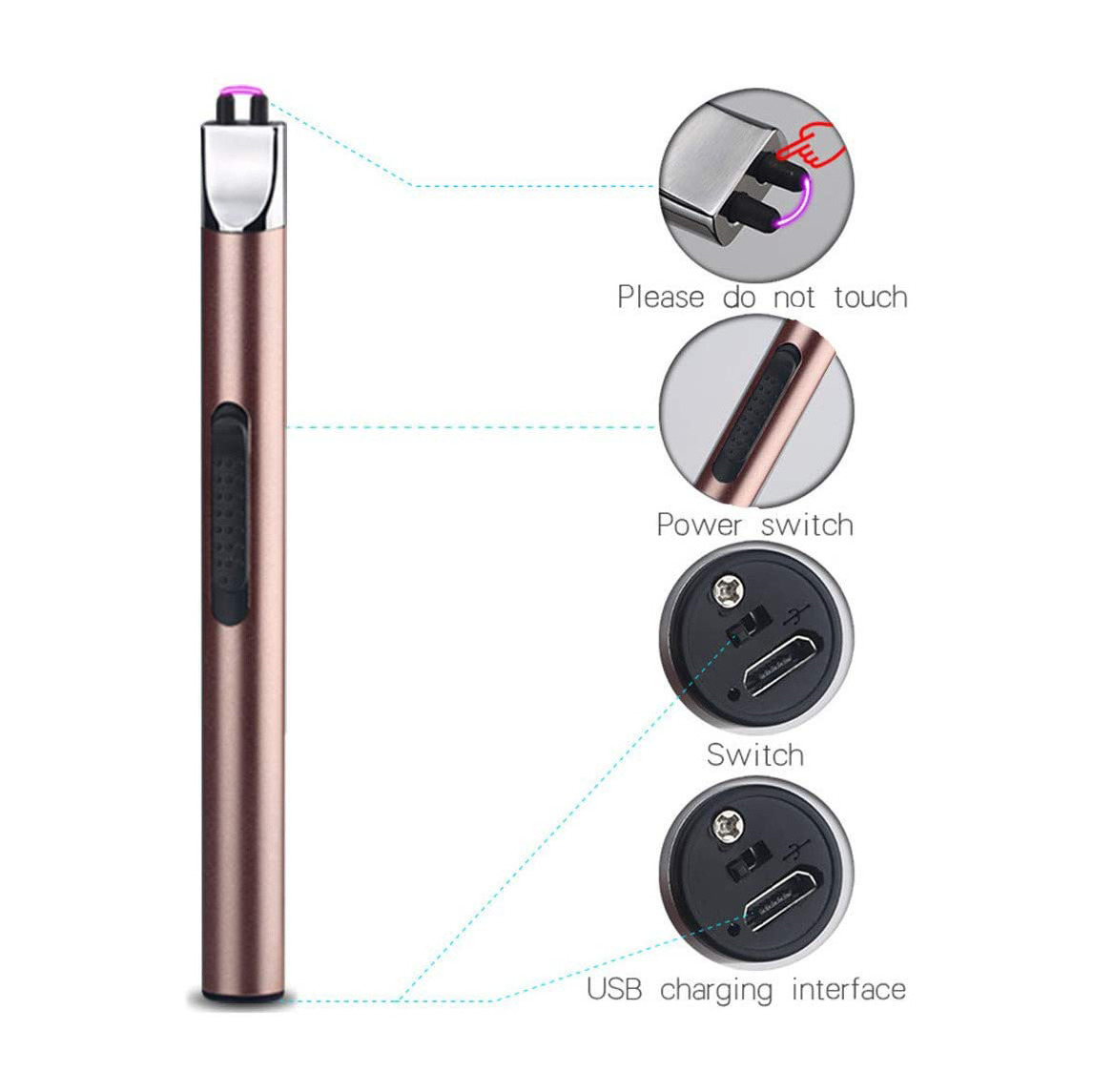 Candle Lighter USB Rechargeable Electric Lighter Windproof Flamesless Long Arc Lighters